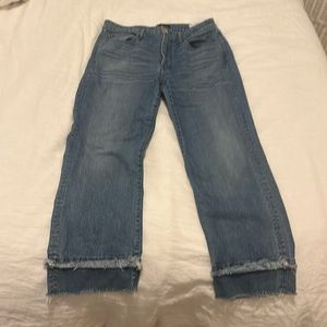 3x1 cropped straight leg jean with raw hem detail